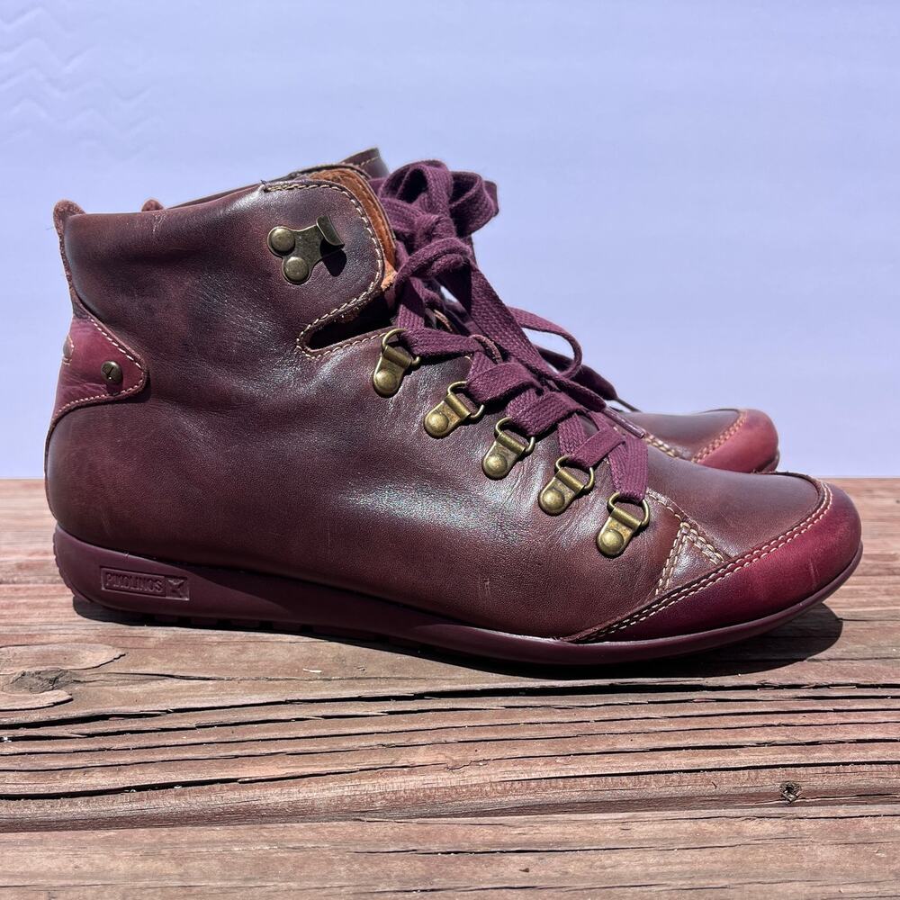 Pikolinos Lisboa Lace Up Ankle Leather Sneakers Garnet Women 10 US/41 EU